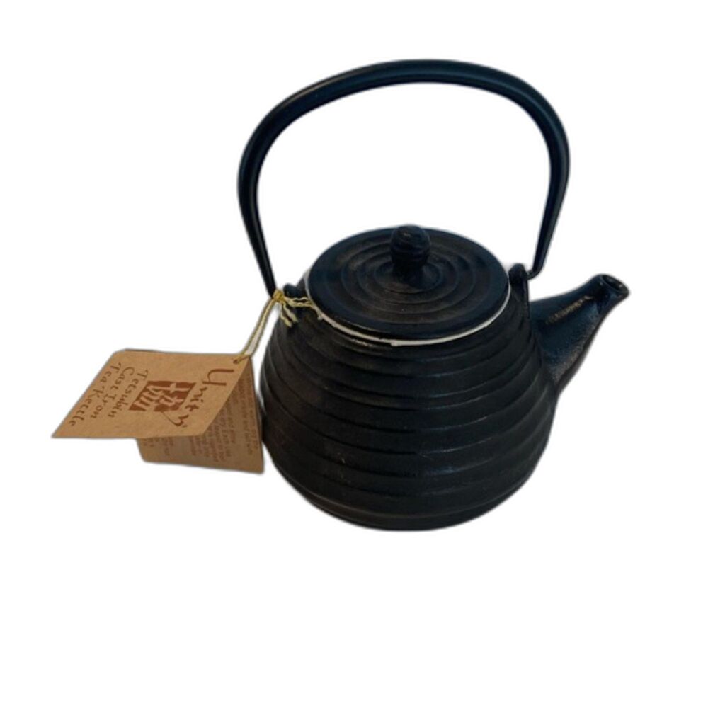 VTG Japan Iron Unity Tetsubin Cast Iron Tea Kettle Signed w/ Tags Handle